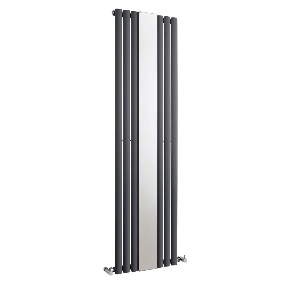 image 1 of Embrace Vertical 1 Panel Radiator & Mirror, 1800 x 499mm - Anthracite | Grey | Anthracite | 1