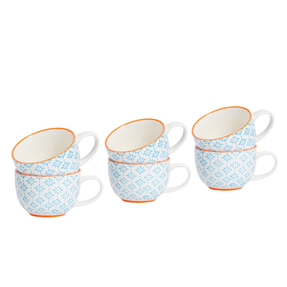 image 1 of Nicola Spring Hand-Printed Rice Bowls - 12cm - 3 Colours - Pack of 6 | Multi | Multi