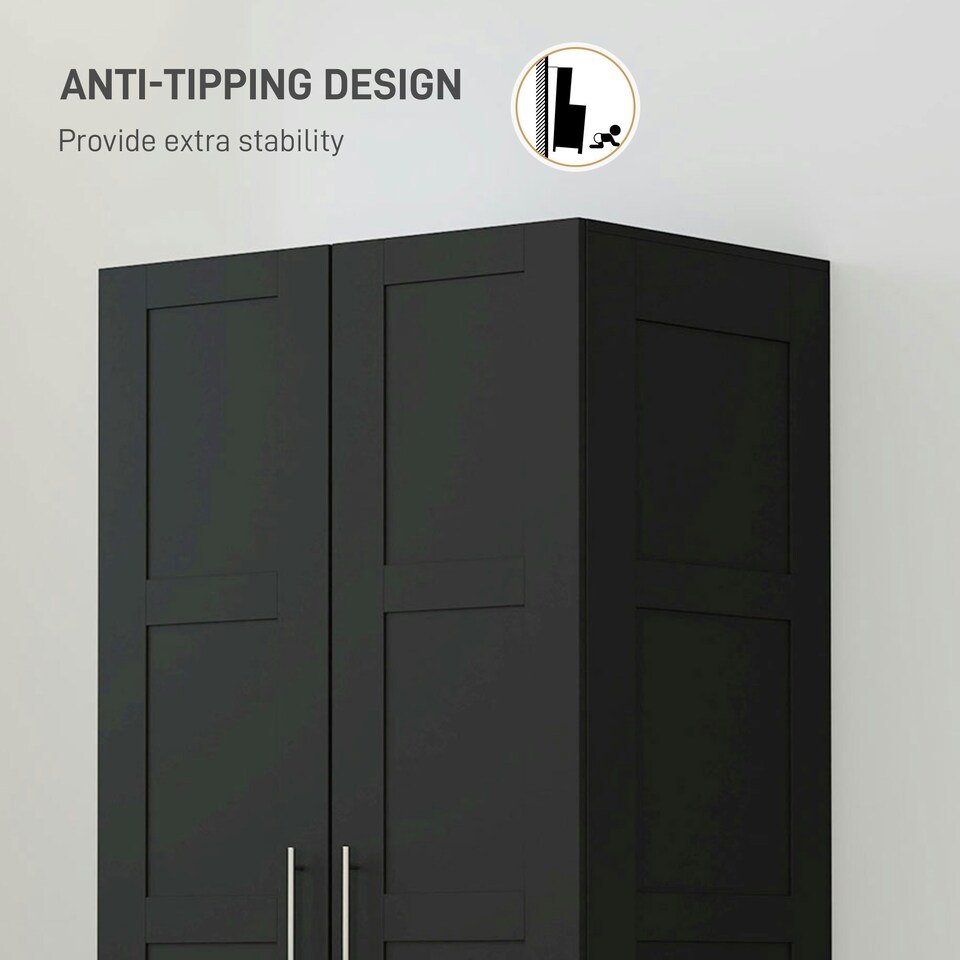 image 1 of HOMCOM Wardrobe for Bedroom, Double Wardrobe with Hanging Rail, Black