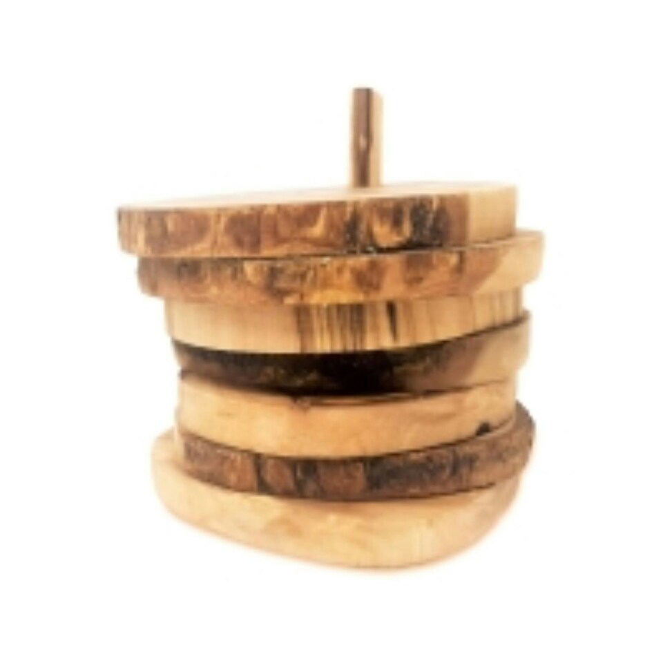 image 1 of Verano Spanish Ceramics Olive Wood Set of 6 Coasters - 9cm