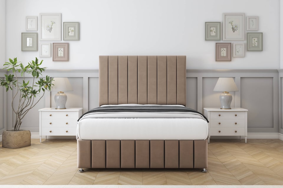 image 1 of Sloomy California Mink Plush Divan Bed With Mattress 2 Drawers Right Side With 54" Floor Standing Headboard & 12" Matching Footboard 4' Small Double | Brown | Mink | Small Double | 1