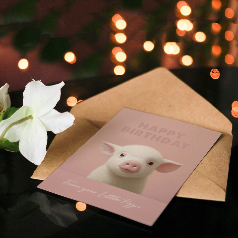 image 1 of Cute Pink Little Piggie From Child For Mum Mom Birthday Card