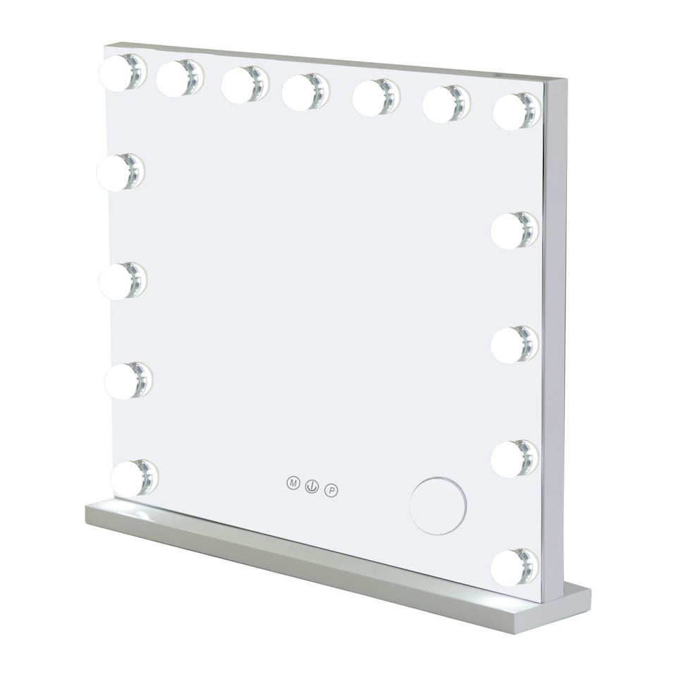 image 1 of Hollywood Vanity Mirror With 15 LED Light Bulbs Three Colour Modes Silver