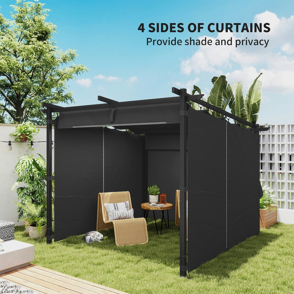image 1 of Outsunny 3 x 3(m) Metal Pergola with Retractable Roof and Sidewalls, Grey