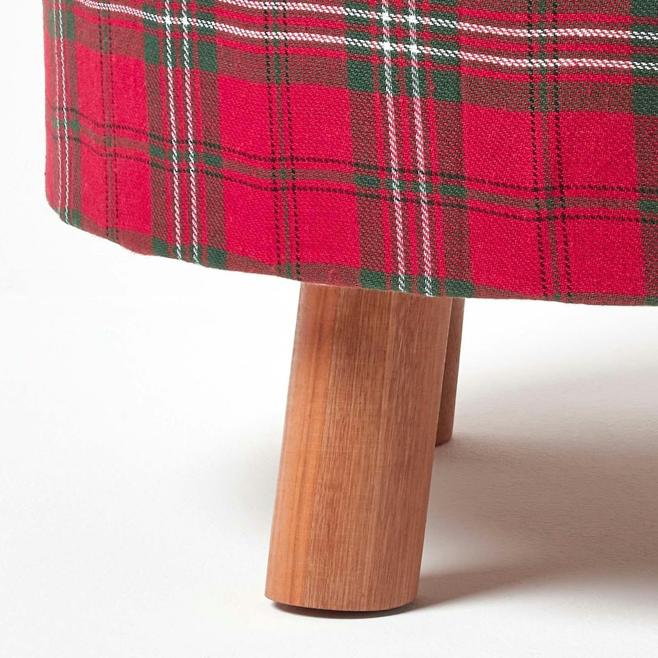 image 1 of Homescapes Traditional Red, Green and White Tartan Flat Footstool with Legs | Red | 62 x 62 x 30 cm
