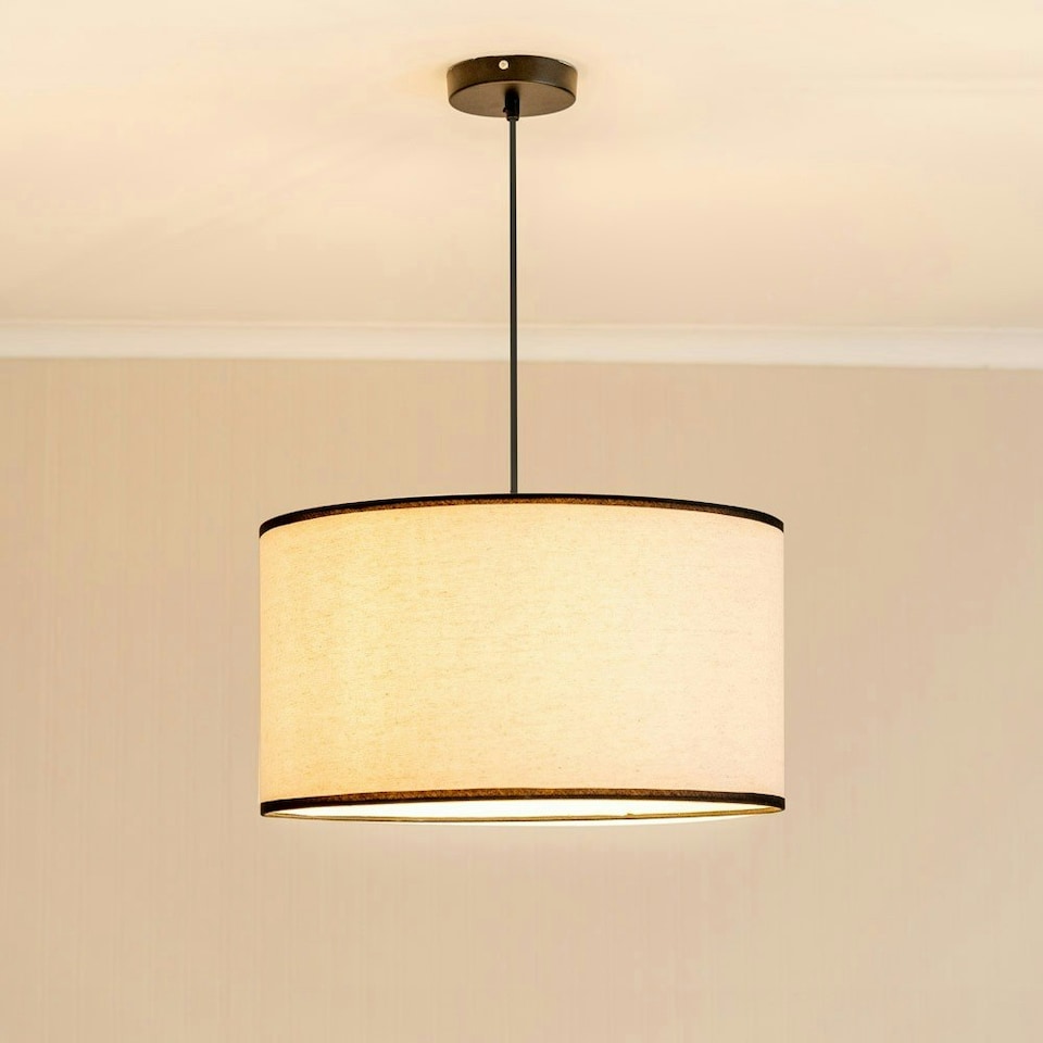 image 1 of ValueLights Eva Natural Linen Fabric with Black Trim Large Drum Light Shade Cream