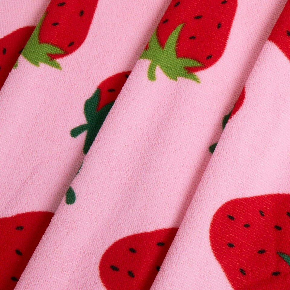 image 1 of OHS Strawberry Print Microfibre Absorbent Holiday Beach Bath Towel, 71x152cm - Pink