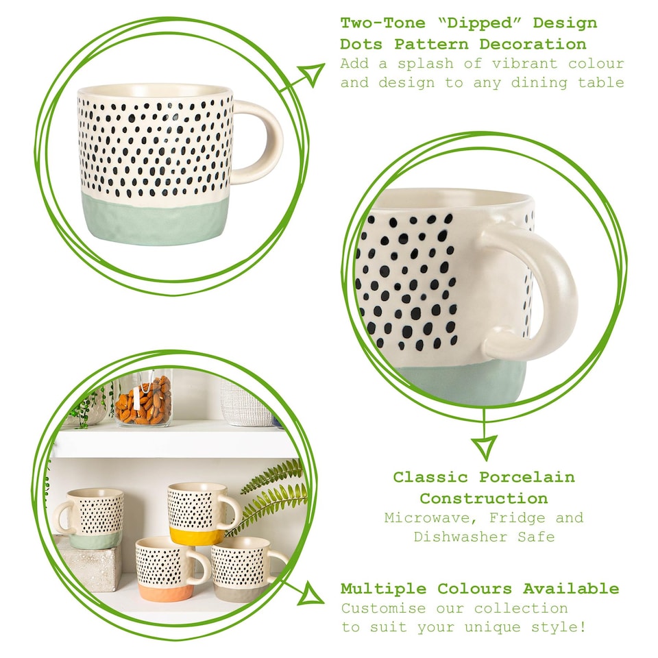 image 1 of Nicola Spring Ceramic Dipped Dots Coffee Mugs - 385ml - Blue - Pack of 6 | Blue | Blue