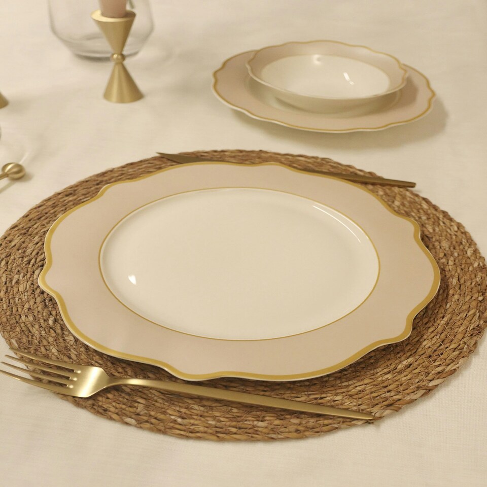 image 1 of Jaswely Collection Porcelain Dinner Plates, Set of 6 (Sand Beige)