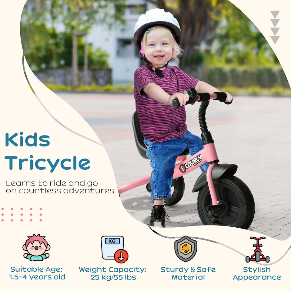 image 1 of HOMCOM Kids Trike Toddler Tricycle Children Ride on 3 Wheels Bike For 1.5 - 4 Years Pink