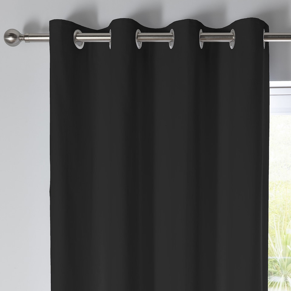 image 1 of Fusion Sorbonne Eyelet Curtains Black