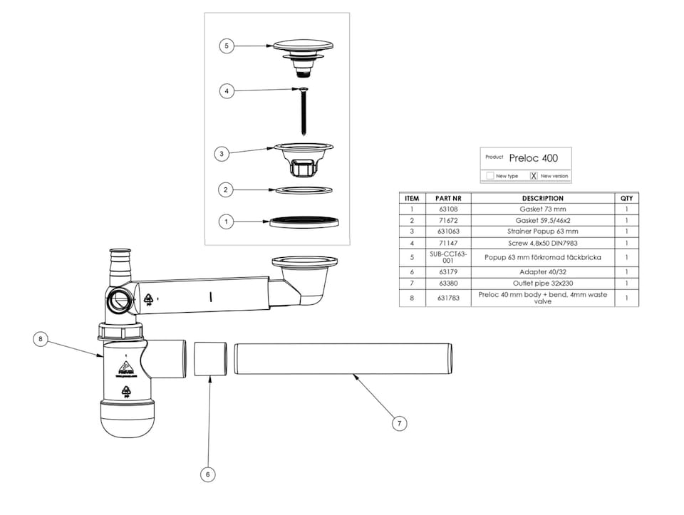 image 1 of Bathroom Sink Waste Kit Space Saving Telescopic with Pop Up Chrome Click Clack Preloc for Full Depth Drawer Vanities