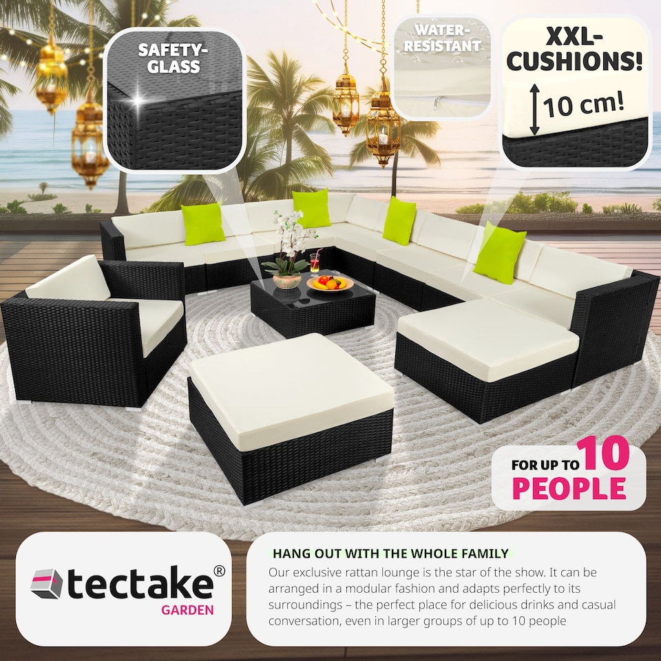 image 1 of Garden Furniture Set Las Vegas - large outdoor corner sofa, armchair, coffee table | Black | black | 75 x 75 x 38 cm | 1