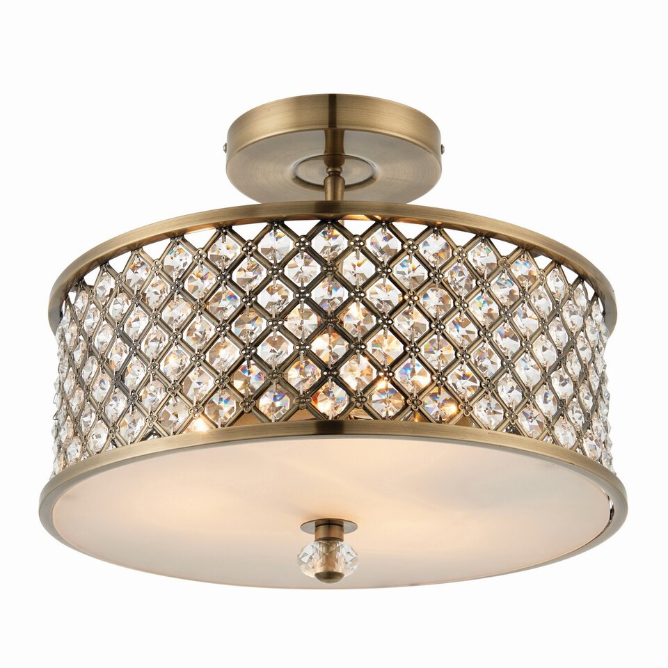 image 1 of Hudson 3 Light Flush Ceiling Light Antique Brass, Crystal, E27