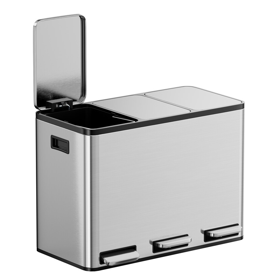 image 1 of 3 Compartment 45L Waste & Recycling Kitchen Bin (3 x 15L) | Silver | Stainless Steel | 45L