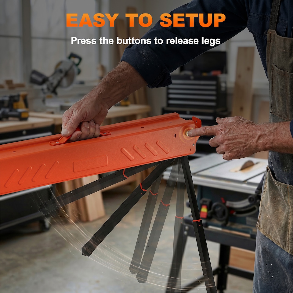 image 1 of HOMCOM Saw Horses Twin Pack, Sawhorses with Height Adjustable Legs, Orange