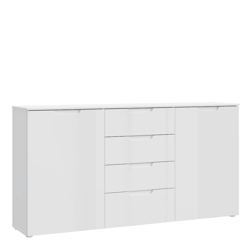 image 1 of Sienna Wide Chest of 4 Drawers and 2 Doors in White/White High Gloss