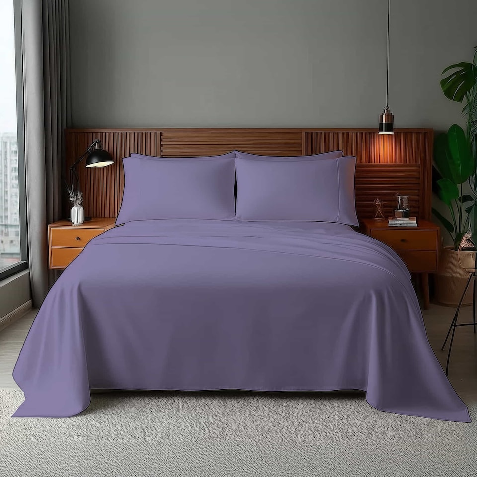 image 1 of Microfibre Soft Touch Flat Sheet Plain Dyed Bed Linen | Purple | Single