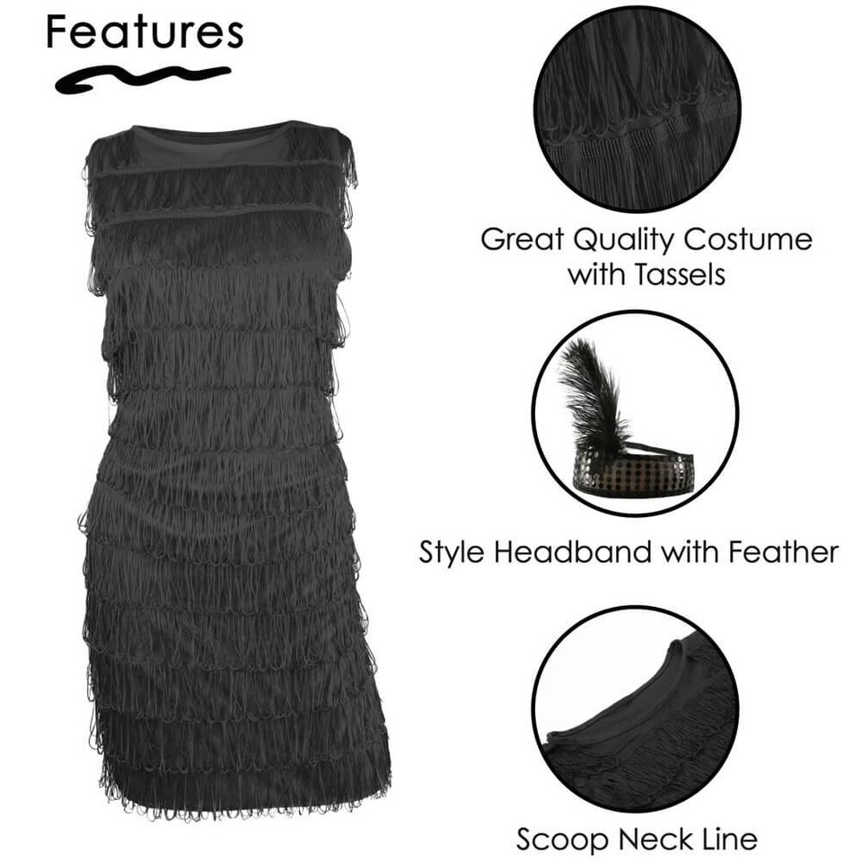 image 1 of Ladies Black Flapper Dress | Black | 2XL