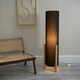 image 2 of ValueLights Henry Wooden Base Midi Floor Lamp with Tall Charcoal Fabric Shade
