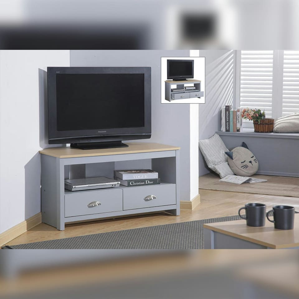 image 1 of Wooden Corner TV Unit in Grey