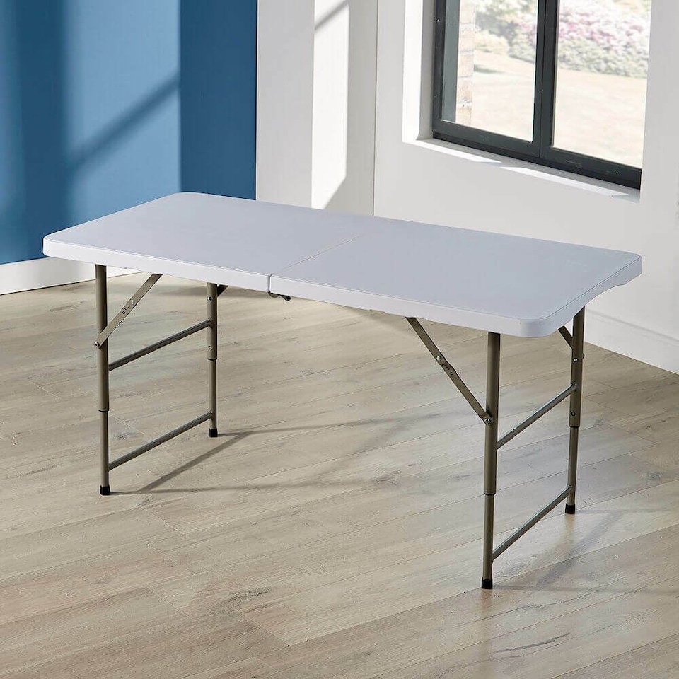 image 1 of Folding Table Trestle Camping Party Picnic BBQ Stall Garden Indoor Outdoor | White