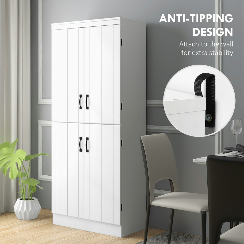 image 1 of HOMCOM Kitchen Cupboard Storage Cabinet w/ 4 Doors and Adjustable Shelves,White
