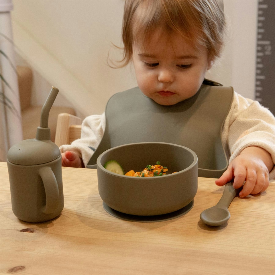 image 1 of Tiny Dining Baby Silicone Suction Bowl & Spoon Set - Silver Sage