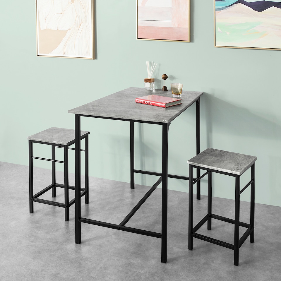 image 1 of SoBuy OGT11-HG,Industrial Dining Set Breakfast Bar Table and 4 Stools | Grey | Grey