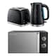 image 1 of Russell Hobbs Honeycomb Bundle Set with Kettle, 2 Slice Toaster, and Microwave Black HCBNDL2B