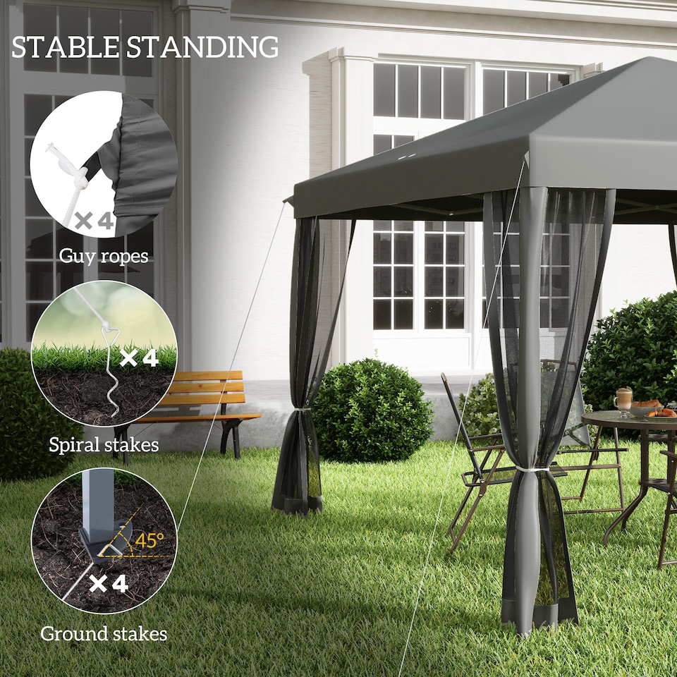 image 1 of Outsunny 3 x 3 m Pop Up Gazebo 420D Garden Tent Canopy with Removable Mesh Sidewall Netting Carry Bag for Garden Patio Outdoor Light Grey