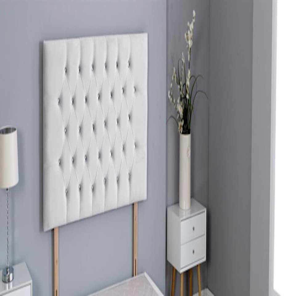White Plush Velvet Chesterfield Headboard White | 4FT Small Double 26"inch Headboard
