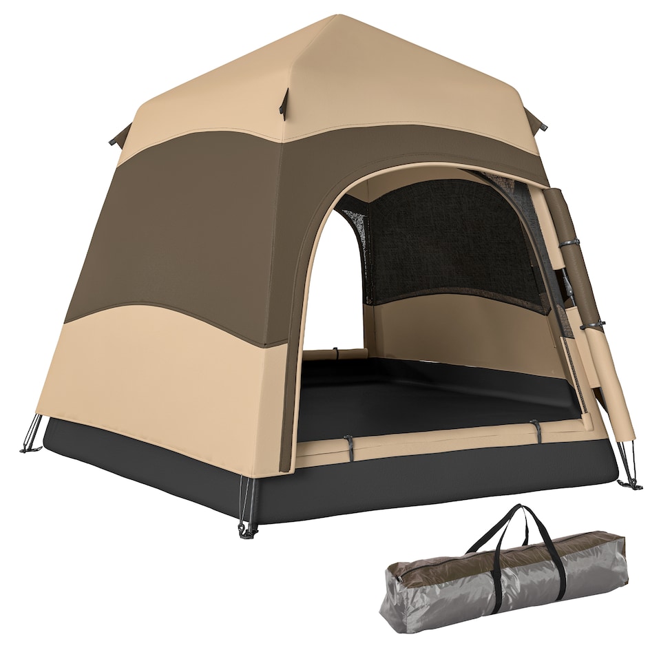 image 1 of Outsunny Double Layer Pop Up Tent with Rainfly, Portable Camping Shelter | Brown