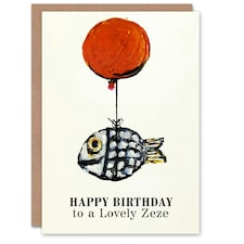 Lovely Zeze Fun Fish Fishing Angler Balloon Birthday Card