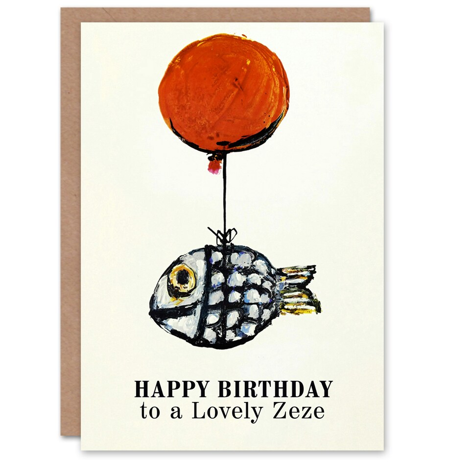 image 1 of Lovely Zeze Fun Fish Fishing Angler Balloon Birthday Card