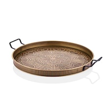 Gold Round Serving Tray - 5 cm (H) x 52 cm (W) x 42 cm (D)