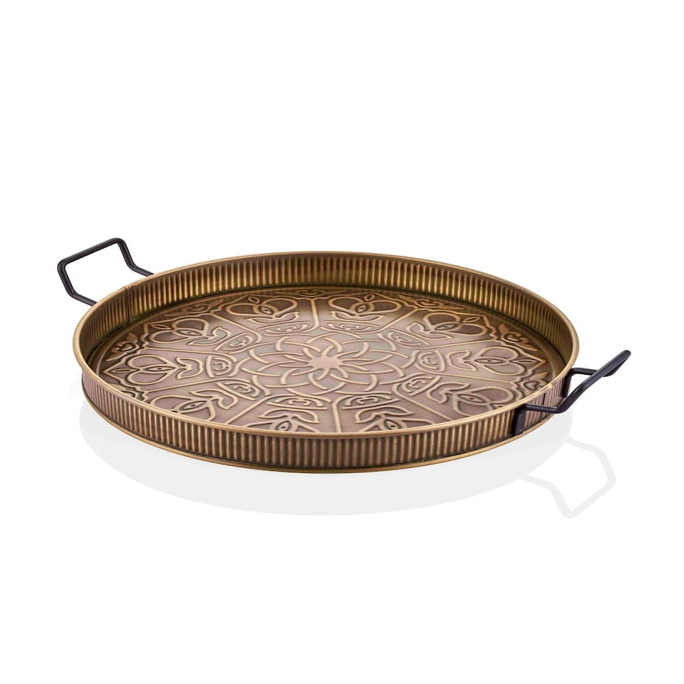image 1 of Gold Round Serving Tray - 5 cm (H) x 52 cm (W) x 42 cm (D)