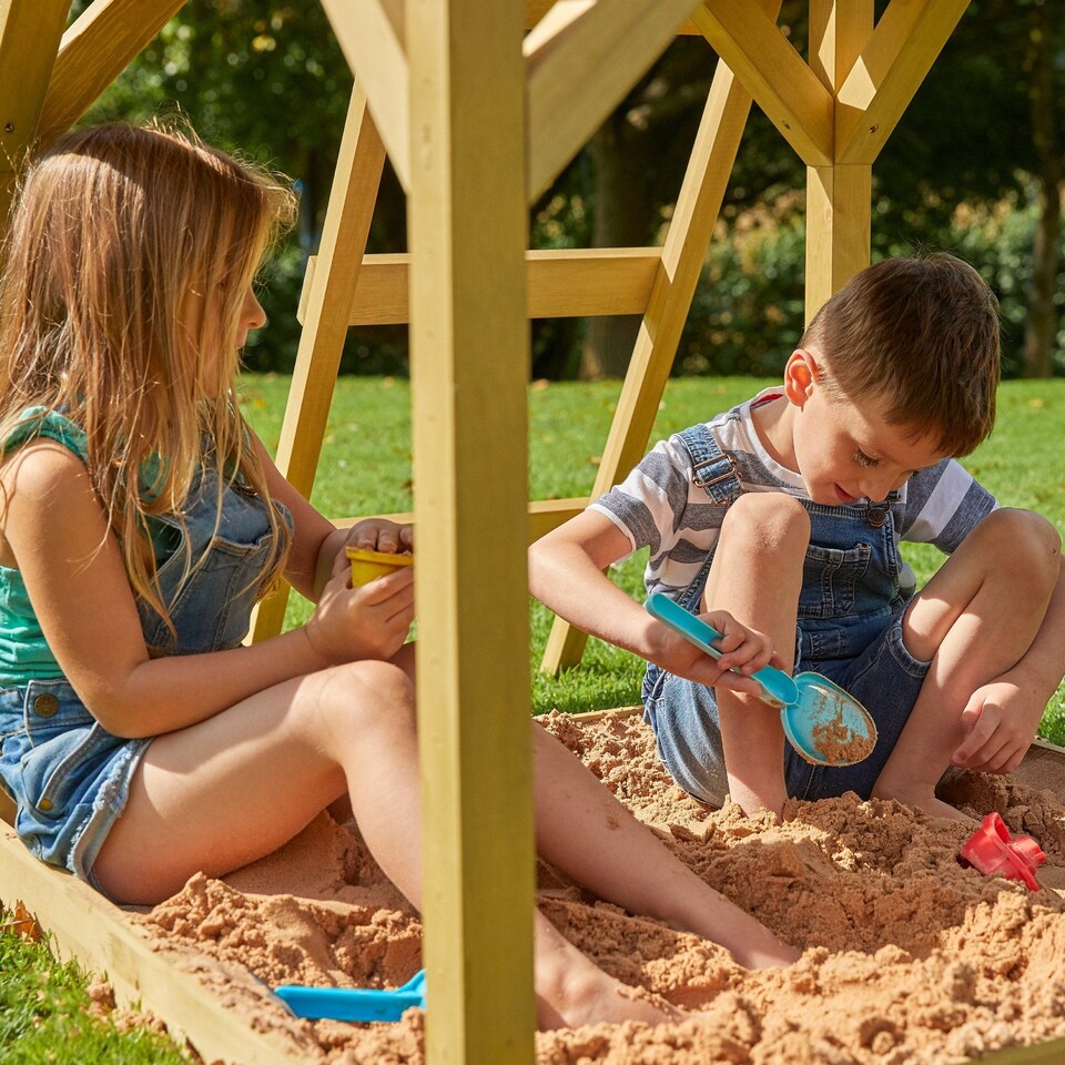 image 1 of Treehouse Wooden Play Tower, with Wavy Slide & Firemans Pole - FSC® certified