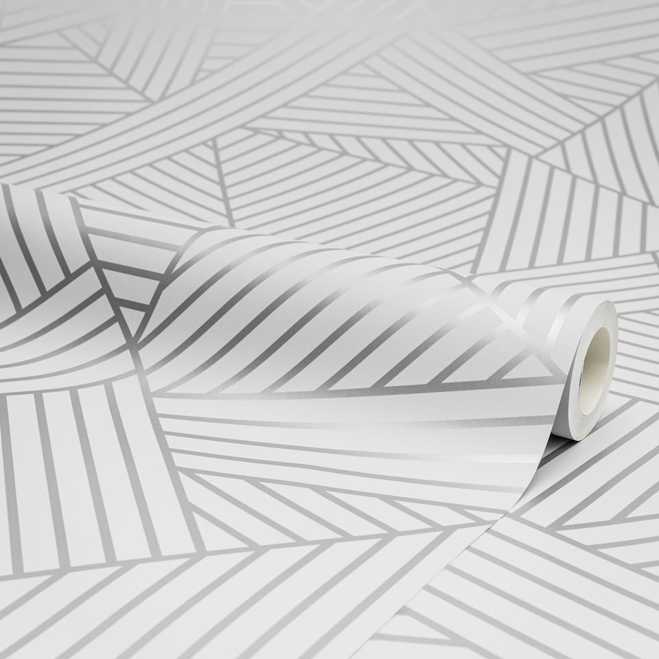 Sample of Wingate Geometric Wallpaper in Grey and Silver | Grey | Grey and Silver