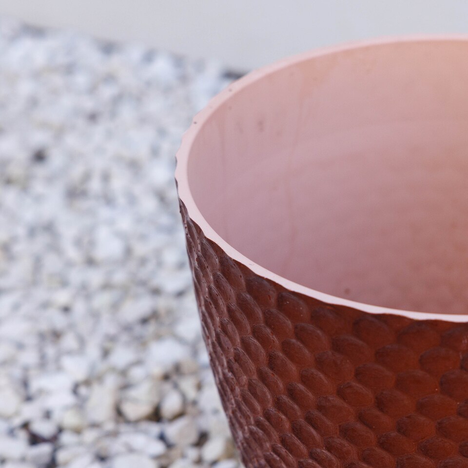 image 1 of Dimpled Glazed Look Round Outdoor Brown Flower Pot Patio Planter 30.5 cm | Brown | Brown | Small H29 x Ø30.5 cm