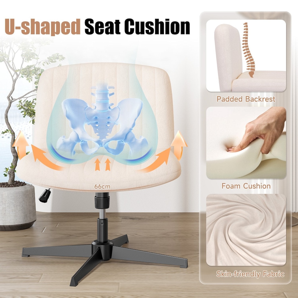 image 1 of Rattantree Ergonomic Cross Legged Office Chair Armless Velvet Desk Chair