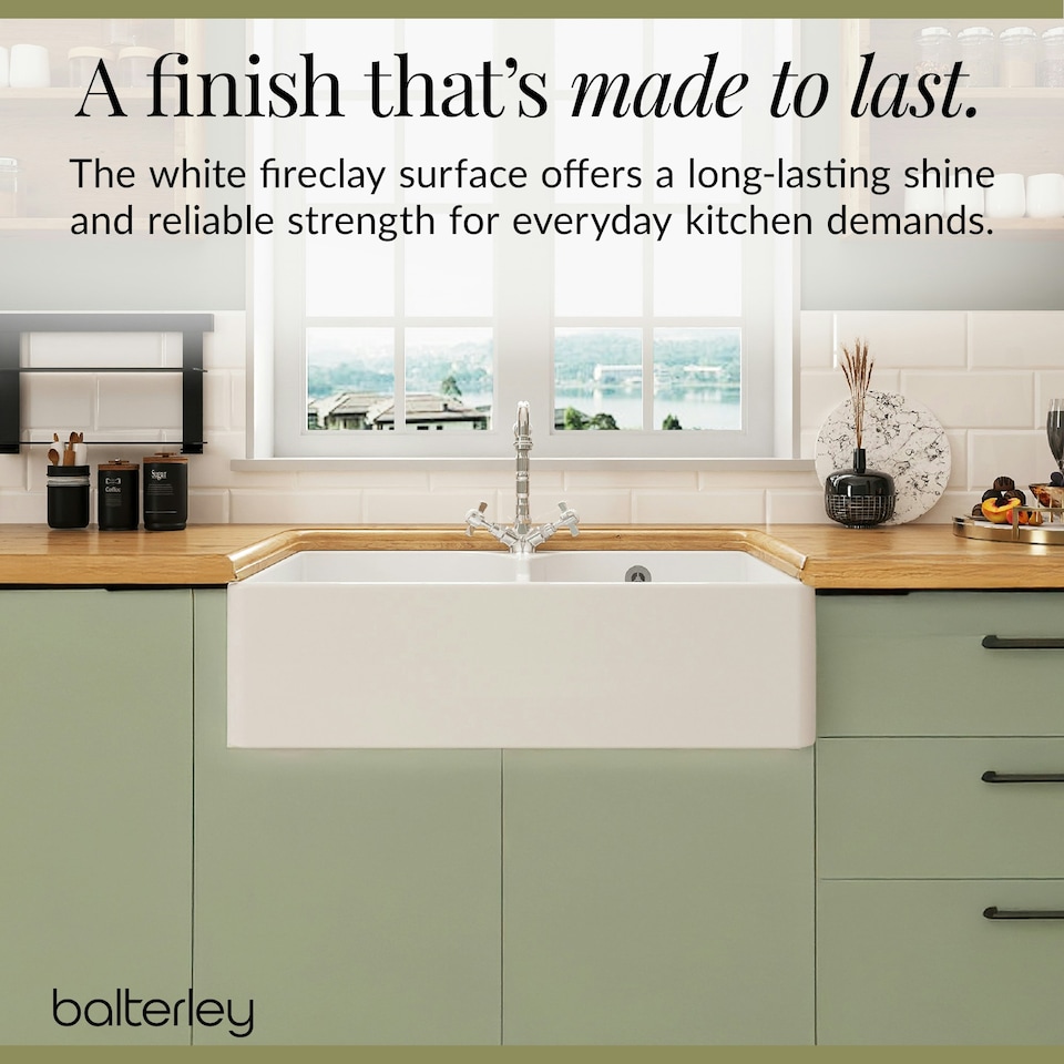 image 1 of Fireclay Kitchen Sink - 795mm Double Bowl Butler with Stepped Weir, Classic Tap and Wastes - Kitchen Bundle Set by Balterley