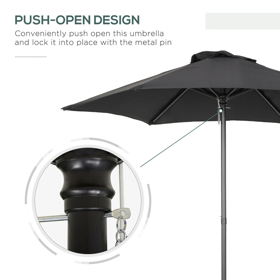 image 1 of Outsunny 2m Parasol Patio Umbrella, Outdoor Sun Shade with 6 Ribs Black