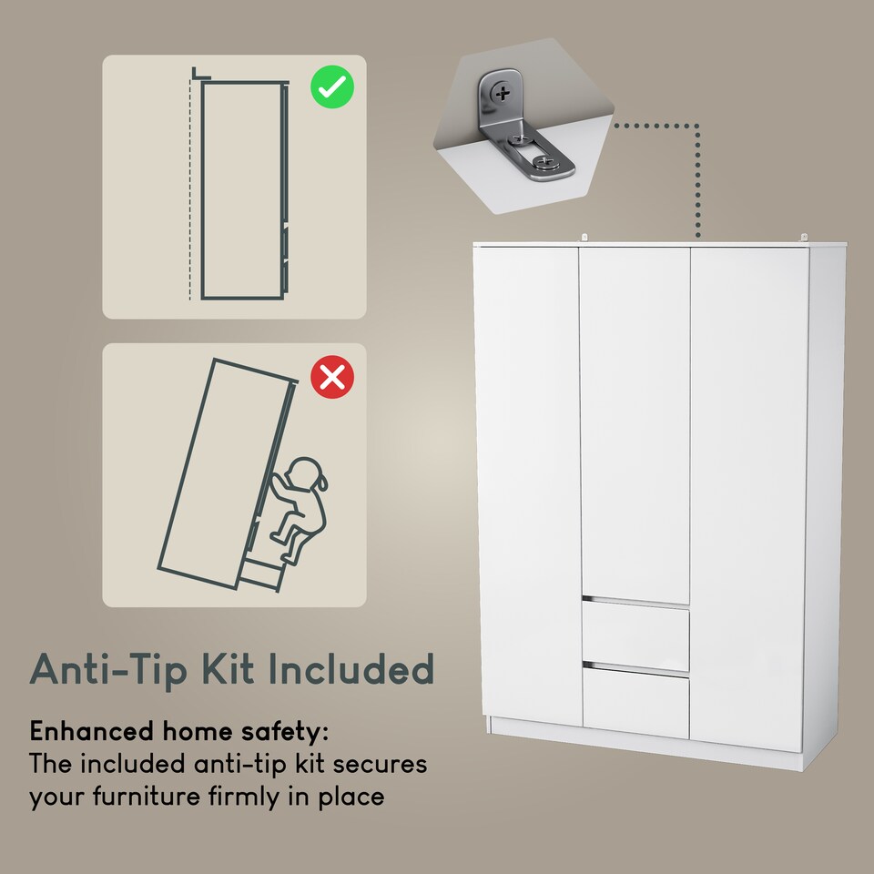 image 1 of Vida Designs Glinton 3 Door 2 Drawer Wardrobe With Clothes Rail, White