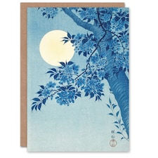 Ohara Koson Art Card Blossoming Cherry on Moonlit Night
