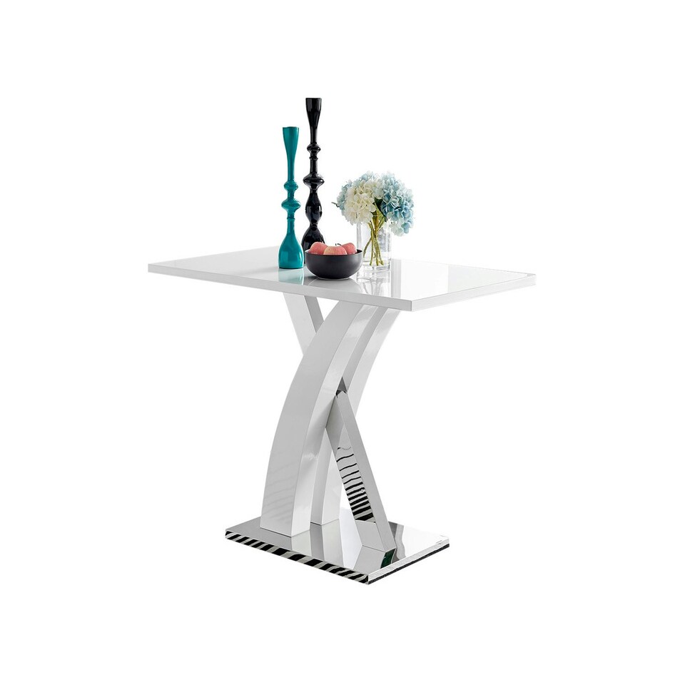 image 1 of Furniturebox Atlanta Chrome Metal And White High Gloss 4 Seater Dining Table