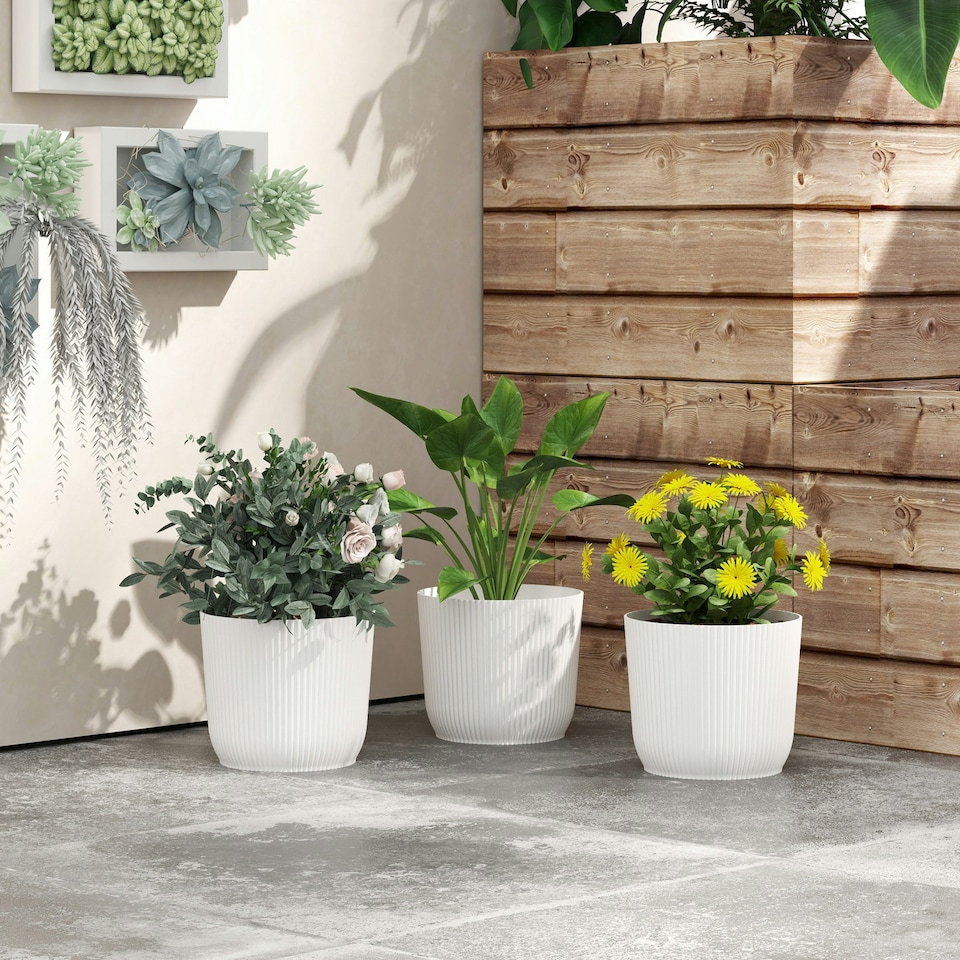 image 1 of Outsunny Set of 3 Round Plant Pots Outdoor 22cm for Garden, White