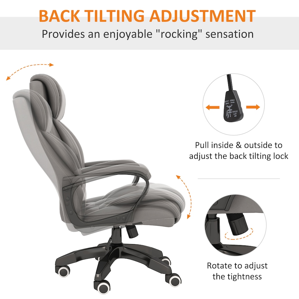 image 1 of Vinsetto Office Chair with 6-Point Maaage, PU Desk Chair with Padded Seat and Armrest, Computer Chair with Tilt Function for Home, Grey