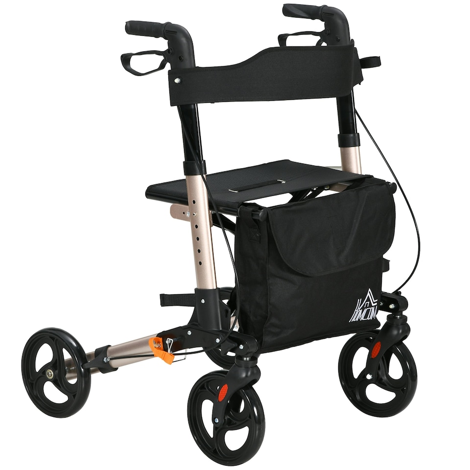 image 1 of HOMCOM 4 Wheel Rollator Walker, Adjustable Mobility Walker with Bag,Gold Tone