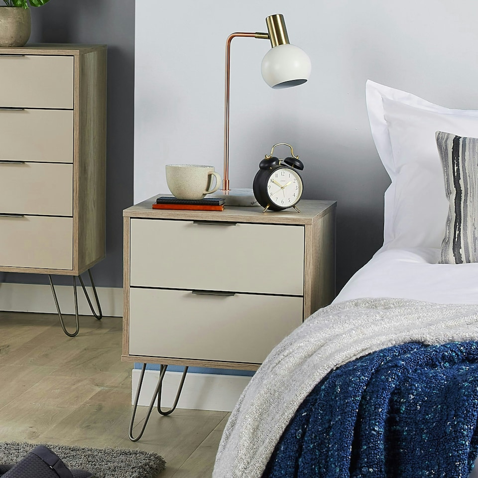 image 1 of Core Products Augusta Driftwood 2 Drawer Bedside Cabinet H57.0cm x W45.0cm x D39.5cm Cream